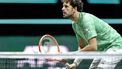 ROTTERDAM - Robin Haase en Matwe Middelkoop (beiden Nederland) in actie tegen Lloyd Harris (Zuid-Afrika) en Tim Puetz (Duitsland) in de finale dubbelspel op dag zeven van het ABN AMRO World Tennis Tournament in Ahoy Rotterdam. ANP SANDER KONING