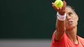 Netherlands' Arantxa Rus serves to Denmark's Clara Tauson during their women's singles match on day 4 of the French Open tennis tournament at the Roland-Garros Complex in Paris on May 28, 2025. 
Dimitar DILKOFF / AFP