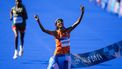 PARIJS - Sifan Hassan wint de marathon voor de vrouwen tijdens de Olympische Spelen. De marathon wordt traditiegetrouw in het laatste weekend van de Spelen gelopen. ANP ROBIN VAN LONKHUIJSEN