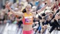 ROTTERDAM - Anne Luijten (NED) tijdens de finish van de 44e editie van de marathon van Rotterdam. ANP IRIS VAN DEN BROEK