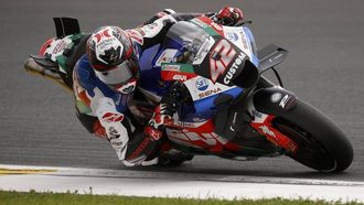 2023-05-13 09:57:04 epa10624497 Spanish rider Alex Rins of LCR Honda Castrol team in action during the qualifying session of the French MotoGP Motorcycling Grand Prix race in Le Mans, France, 13 May 2023.  EPA/YOAN VALAT