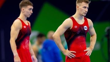 ROTTERDAM -  Daniel Marinov tijdens een training voor de WK turnen in Ahoy Rotterdam. De internationale gymnastiekfederatie hief eerder dit jaar de schorsing van Rusland om de agressie tegen Oekraïne op, maar de regels van de Europese Unie en Nederland vereisen dat Rusland niet onder de eigen vlag kan meedoen. Het land acteert om die reden onder de naam World Gymnastics 2. IRIS VAN DEN BROEK / ANP