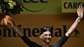 UAE Team Emirates - XRG team's Belgian rider Tim Wellens celebrates on the podium after winning the 15th stage of the 112th edition of the Tour de France cycling race, 169.3 km between Muret and Carcassonne, southwestern France, on July 20, 2025. 
Marco BERTORELLO / AFP