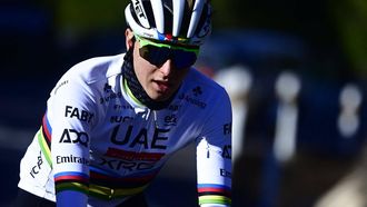UAE team's Sloveinian cyclist Tadej Pogacar rides with teammates during a training session in Benidorm ,on December 10, 2024. 
JOSE JORDAN / AFP