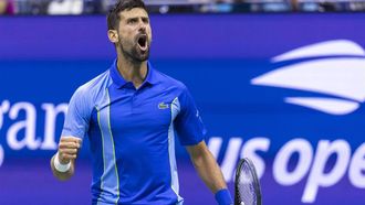 2023-09-02 06:17:13 Serbia's Novak Djokovic reacts during his US Open tennis tournament men's singles third round match against Serbia's Laslo Djere at the USTA Billie Jean King National Tennis Center in New York City, on September 1, 2023. 
COREY SIPKIN / AFP