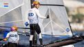 MARSEILLE - Zeilers Laila van der Meer en Bjarne Bouwer in actie tijdens de Nacra 17 medalraces op de Olympische Spelen. ANP SANDER KONING