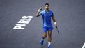 2023-11-05 17:05:59 epa10959391 Novak Djokovic of Serbia reacts during his final match against Grigor Dimitrov of Bulgaria at the Paris Masters tennis tournament, in Paris, France, 05 November 2023.  EPA/YOAN VALAT
