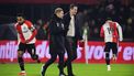 ROTTERDAM - Coach Brian Priske met assistent Jyri Nieminen tijdens de Nederlandse Eredivisie wedstrijd tussen Feyenoord en Sparta Rotterdam in Feyenoord Stadion de Kuip op 8 februari 2025 in Rotterdam, Nederland. ANP OLAF KRAAK