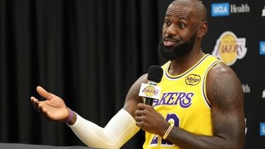 US basketball player LeBron James speaks to reporters during the Los Angeles Lakers media day at UCLA Health Training Center El Segundo, California on September 29, 2025. 
Patrick T. Fallon / AFP