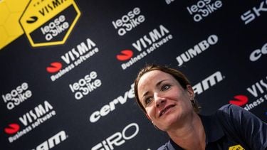 MAASTRICHT - Marianne Vos tijdens een persconferentie in het Van der Valk Hotel in aanloop naar de Amstel Gold Race van 2025. Marianne Vos kondigde aan dat ze voor onbepaalde tijd bij de wielerploeg Team Visma Lease a Bike blijft, tot het einde van het actieve wielercarriere. ANP VINCENT JANNINK
