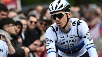 French Christophe Laporte, team Visma prepares to take the start of the 18th one-day classic 'Strade Bianche' (White Roads) cycling race between Siena and Siena, Tuscany, on March 2, 2024. 
Marco BERTORELLO / AFP