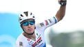 Soudal Quick-Step's Belgian rider Tim Merlier celebrates after crossing the finish to win the fourth stage of the 'Renewi Tour' cycling race, 196 km from Riemst to Bilzen-Hoeselt on August 23, 2025. 
DAVID PINTENS / Belga / AFP