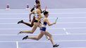 epa11519973 (top to bottom) Shamier Little of the USA, Marika Popowicz-Drapala and Louise Maraval of France compete in the 4x400m Relay Mixed heats in the Athletics competitions in the Paris 2024 Olympic Games, at the Stade de France stadium in Saint Denis, France, 02 August 2024.  EPA/RONALD WITTEK