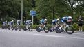 epa11550046 Team dsm-firmenich PostNL in action during the first stage of the Tour of Denmark, a 13.7km team time trial in Holstebro, Denmark, 14 August 2024 (issued 15 August 2024).  EPA/Bo Amstrup DENMARK OUT