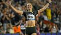 Netherlands' Femke Bol celebrates after winning the Women's 400m Hurdles final of the Memorial Van Damme Diamond League athletics finals at the Roi Baudouin Stadium in Brussels on September 14, 2024. 
NICOLAS TUCAT / AFP