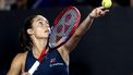 France's Caroline Garcia serves the ball to Poland's Magdalena Frech during the WTA 2024 women's singles semifinal match in Zapopan, Mexico, on September 14, 2024. 
ULISES RUIZ / AFP