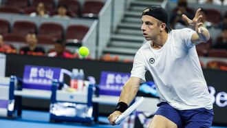 epa11632043 Tallon Griekspoor of Netherlands in action during his Men's Singles second round match against Carlos Alcaraz of Spain in the China Open tennis tournament in Beijing, China, 29 September 2024.  EPA/WU HAO