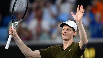 epa12682008 Jannik Sinner of Italy in celebrates winning his Men's Singles fourth round match against Luciano Darderi of Italy at the Australian Open tennnis tournament in Melbourne, Australia, 26 January 2026.  EPA/JOEL CARRETT  AUSTRALIA AND NEW ZEALAND OUT