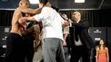 SCHIPHOL - Levi Rigters (L) en Jamal Ben Saddik tijdens het weegmoment in aanloop naar het evenement van kickboksorganisatie Glory 103. ANP KOEN VAN WEEL