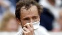 epa12138388 Daniil Medvedev of Russia reacts during his Men's 1st round match against Cameron Norrie of Great Britain at the French Open Grand Slam tennis tournament at Roland Garros in Paris, France, 27 May 2025.  EPA/YOAN VALAT