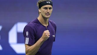 Germany’s Alexander Zverev celebrates after defeating Chile’s Alejandro Tabilo during their men's singles first round tennis match on day three of the US Open tennis tournament at the USTA Billie Jean King National Tennis Center in New York City, on August 26, 2025. 
CHARLY TRIBALLEAU / AFP
