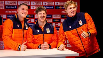 ARNHEM - Janko Franjic, Stephan Huis in ’t Veld en Timme Koster tijdens de teampresentatie van het bobsleeteam. Zowel de twee- als de viermansbob mag deelnemen aan de Olympische Winterspelen van Milaan Cortina. IRIS VAN DEN BROEK / ANP