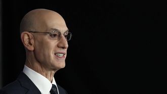 NBA commissioner Adam Silver delivers remarks during a press conference prior to the NBA basketball game between the Indiana Pacers and the San Antonio Spurs at the Accor Arena - Palais Omnisports de Paris-Bercy - in Paris on January 23, 2025. 
FRANCK FIFE / AFP