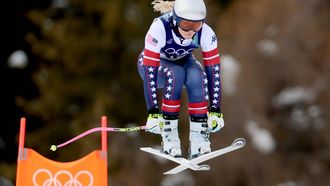 epa12708783 Lindsey Vonn of the USA competes in the training of the Women's Downhill of the Alpine Skiing competition, at the Milano Cortina 2026 Winter Olympic, Tofane ski centre in Cortina d'Ampezzo, Italy, 06 February 2026.  EPA/ANDREA SOLERO