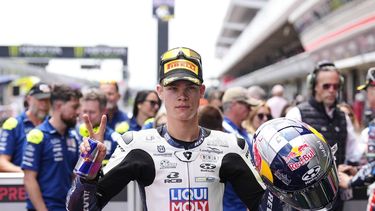 epa11368343 Netherlands's Moto3 rider Collin Veijer (LÃ­qui Moly Husqvarna) is pictured after the last qualyfing session at Catalonian's Grand Prix at Circuit de Barcelona-Catalunya (also known as Montmelo racetrack) on 25 May 2024 ahead of the race, qualyfing for the World Championship, to be held on 26 May.  EPA/ALEJANDRO GARCIA