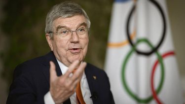 IOC President Thomas Bach speaks during an interview with AFP ahead of the Paris 2024 Olympic Games at the IOC headquarters in Lausanne on April 26, 2024. 
GABRIEL MONNET / AFP