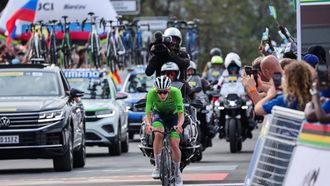 Slovenian rider Tadej Pogacar rides as he leads the men's Elite road race cycling event during the UCI 2025 Road World Championships, in Kigali, on September 28, 2025. 
Anne-Christine POUJOULAT / AFP