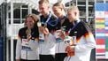 epa12248587 (L-R) Gold medalists Celine Rieder, Oliver Klemet, Isabel Gose Florian and Wellbrock of Team Germany pose with their medals during a medal ceremony for the Open Water Mixed Relay 4x1500m finals during the World Aquatics Championships Singapore 2025 in Singapore, 20 July 2025.  EPA/FAZRY ISMAIL