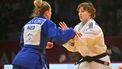 UAE's Yelyzaveta Lytvynenko (white) and Netherland's Yael Van Heemst (blue) fight for the gold medal in the women’s -78kg category at the Dushanbe Grand Slam judo tournament in Dushanbe on May 3, 2026. 
Alexander NEMENOV / AFP