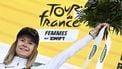 UAE Team ADQ's French rider Maeva Squiban celebrates winning the combativity award on the podium of the 2nd stage (out of 9) of the fourth edition of the Women's Tour de France cycling race, 110,4 km from Brest to Quimper on July 27, 2025. 
Julien DE ROSA / AFP