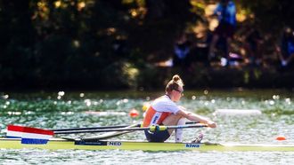 2023-09-06 12:22:24 BELGRADO - Karolien Florijn in actie tijdens de kwartfinale skiff op de vierde dag van de wereldkampioenschappen roeien in de Servische hoofdstad Belgrado. ANP IRIS VAN DEN BROEK