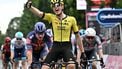 epa12126114 Dutch rider Olav Kooij of Team Visma | Lease a Bike celebrates after crossing the finish line to win the 12th stage of the 108th Giro d'Italia 2025, a 172 km cycling race from Modena to Viadana, Italy, 22 May 2025.  EPA/LUCA ZENNARO