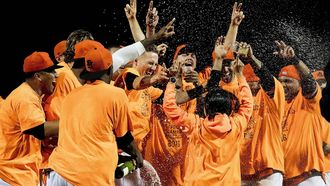 HOOFDDORP - Nederland is Europees kampioen tijdens de finale van het EK honkbal tussen Nederland en Spanje. ANP ROBIN UTRECHT