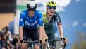 Fourth placed Team Movistar's Spanish rider Enric Mas (L) and fifth placed Bora-Hansgrohe team's Russian rider Aleksandr Vlasov react after crossing the finish line during the fourth stage of the Tour of Romandy UCI cycling World tour, 151.7 km from Saillon to Leysin, western Switzerland, on April 27, 2024. 
Fabrice COFFRINI / AFP