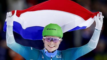 HEERENVEEN - Marijke Groenewoud na afloop van de mass start vrouwen tijdens de slotdag van het NK afstanden in Thialf. Voor de Nederlandse rijders en rijdsters is dit toernooi een belangrijke tussenstop onderweg naar het WK afstanden in Hamar. ANP SEM VAN DER WAL