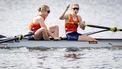 PARIJS - Veronique Meester en Ymkje Clevering in actie tijdens de halve finale dubbeltwee (vrouwen) op het olympisch roeitoernooi tijdens de zomerspelen in de Franse hoofdstad. ANP IRIS VAN DEN BROEK