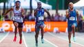 2023-07-28 21:04:05 BREDA - Xavi Joy Mo-Ajok, Raphael Bouju en Hensley Paulina tijdens de finale 100 meter op de 1e dag van het NK atletiek. ANP IRIS VAN DEN BROEK