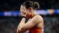 TOKIO - Nadine Visser in de finale van het onderdeel 100 meter horden tijdens de WK atletiek in het Japan National Stadium. ANP ROBIN VAN LONKHUIJSEN
