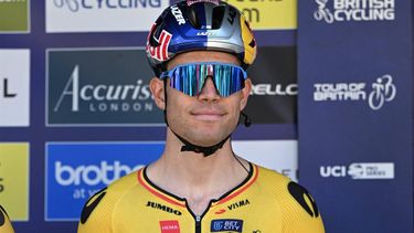 Jumbo-Visma's Belgian rider Wout van Aert smiles ahead of the start of the opening stage of the Tour of Britain cycle race in Altrincham, north west England on September 3, 2023 
Oli SCARFF / AFP