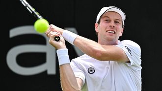2023-06-27 13:56:10 Netherlands' Botic Van De Zandschulp returns to Sweden's Mikael Ymer during their men's singles round of 32 tennis match at the Rothesay Eastbourne International tennis tournament in Eastbourne, southern England, on June 27, 2023. 
Glyn KIRK / AFP