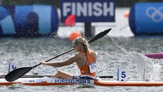 Netherlands' Ruth Vorsselman competes in the women's kayak single 500m quarterfinals canoe sprint competition at Vaires-sur-Marne Nautical Stadium in Vaires-sur-Marne during the Paris 2024 Olympic Games on August 7, 2024. 
Olivier MORIN / AFP