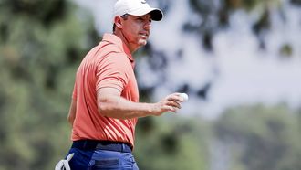 epa11408848 Rory McIlroy of Northern Ireland reacts on the seventh hole during the first round of the 2024 US Open golf tournament at Pinehurst No. 2 course in Pinehurst, North Carolina, USA, 13 June 2024.  EPA/ERIK S. LESSER