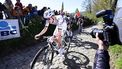 Slovenian Tadej Pogacar of UAE Team Emirates competes in the men's race of the Tour of Flanders one day cycling race, 268,9km from Brugge to Oudenaarde, on April 6, 2025. 
DIRK WAEM / Belga / AFP