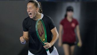 epa13199552 Diane Parry of France celebrates a point against Elise Mertens of Belgium during the women's singles final of the Monterrey Open tennis tournament in Monterrey, Mexico, 29 August 2026.  EPA/MIGUEL SIERRA