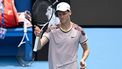 epa11075156 Jannik Sinner of Italy reacts after winning his first round match against Botic van de Zandschulp of the Netherlands on Day 1 of the 2024 Australian Open at Melbourne Park in Melbourne, Australia, 14 January 2024.  EPA/LUKAS COCH AUSTRALIA AND NEW ZEALAND OUT