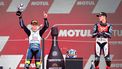 ASSEN - (l-r) Collin Veijer (NED), Ivan Ortola (ESP) op het podium na de Moto3 race op de TT van Assen 2024. ANP VINCENT JANNINK
